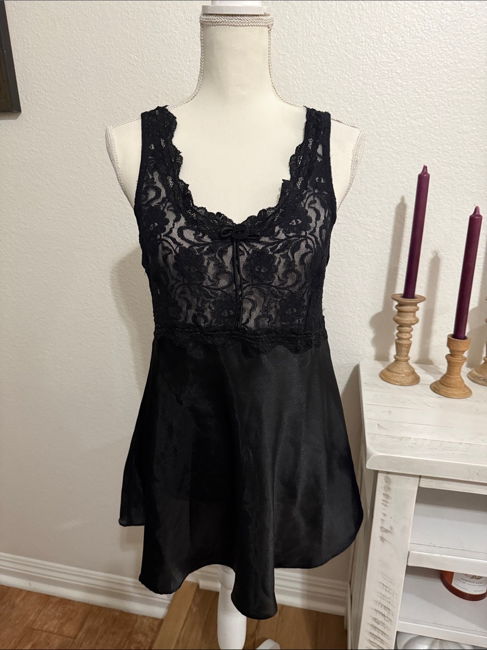 Vintage 80’s-90’s Black Lace Satin Chemise Nightdress - Women Intimates